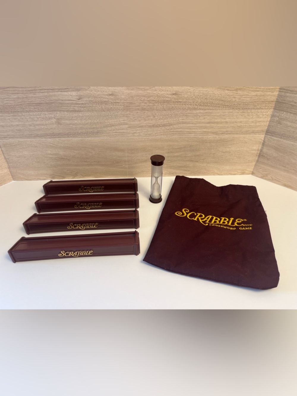 Scrabble Replacement Pieces Tile Racks, Timer  & Letter Bag